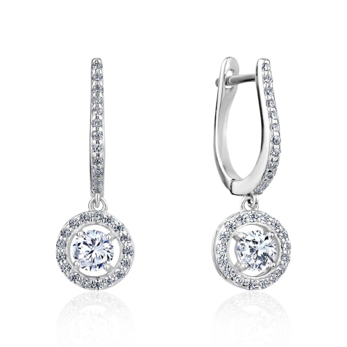 CLUB ROCHELIER  5A Cubic Zirconia Geometric Halo Drop Earrings In Silver