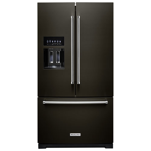 Réfrigérateur à deux portes de 27 pi³ et 36 po avec distributeur d'eau et de glaçons de KitchenAid - Inox noir