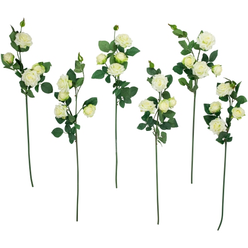 NORTHLIGHT  Real Touch Artificial Rose Floral Sprays, Set Of 6 -35" In White