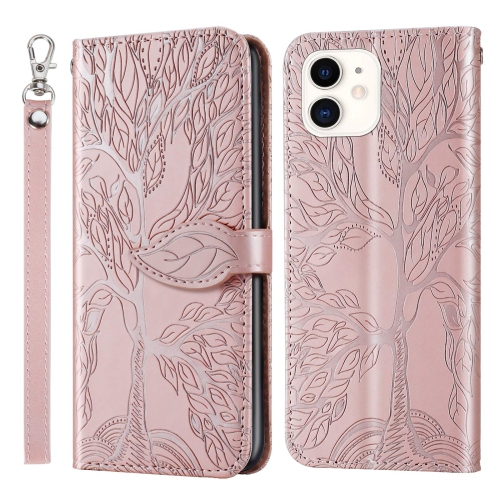 QUALITY CELLULAR  Premium Pu Leather Embossed Tree Wallet Case With Card Slots And Wrist Strap for Iphone 12 Mini A2176 A2398