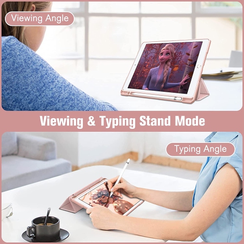 F Hybrid Slim Case for iPad 9th / 8th / 7th Generation 10.2 inch - [Built-in Pencil Holder] Shockproof Cover with Clear Transparent Back Shell, Auto