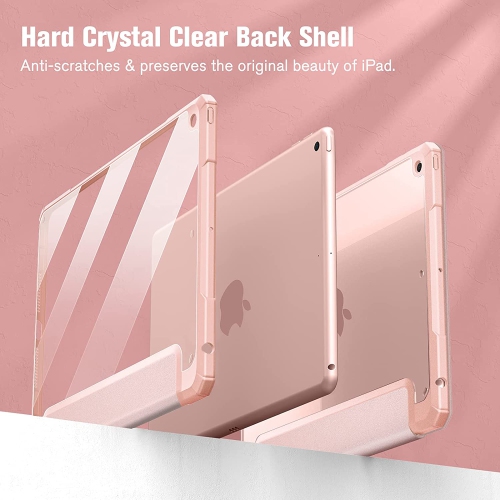 F Hybrid Slim Case for iPad 9th / 8th / 7th Generation 10.2 inch - [Built-in Pencil Holder] Shockproof Cover with Clear Transparent Back Shell, Auto