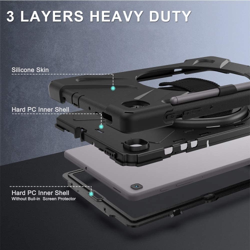 Z – Étui pour Galaxy Tab S6 Lite 10.4 2022/2020, étui robuste antichoc SM-P610/P613/P615/P619 avec support pour stylet S Pen, bandoulière et ceinture