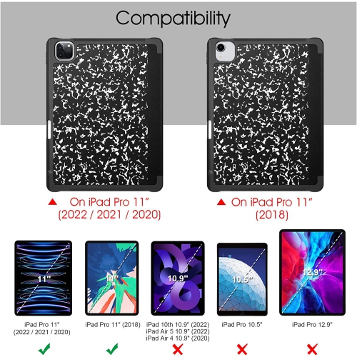 Étui mince pour iPad Pro 11 po 2022/2021 - Étui souple en TPUR flexible avec support à crayons, aussi Fit iPad Pro 11 1re/2e génération, cahier de