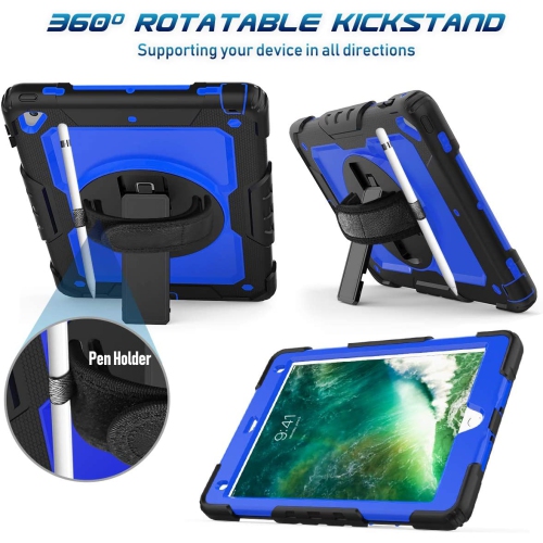 T Kids Case for iPad 6th/5th Generation, 9.7 Inch Case with Screen Protector/ Rotating Stand/ Hand/Shoulder Strap, Full-Body Protective Cover for