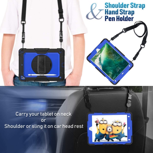 T Kids Case for iPad 6th/5th Generation, 9.7 Inch Case with Screen Protector/ Rotating Stand/ Hand/Shoulder Strap, Full-Body Protective Cover for