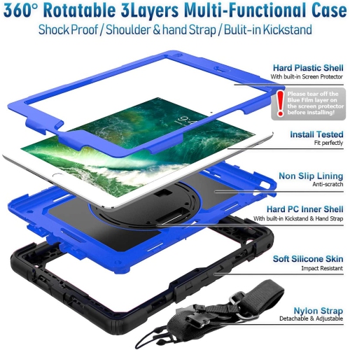 T Kids Case for iPad 6th/5th Generation, 9.7 Inch Case with Screen Protector/ Rotating Stand/ Hand/Shoulder Strap, Full-Body Protective Cover for