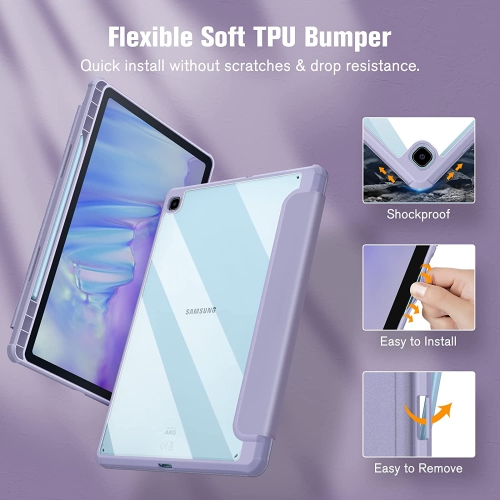 F Hybrid Slim Case for Samsung Galaxy Tab S6 Lite 10.4 inch 2022/2020 Model with S Pen Holder, Shockproof Cover with Clear Transparent Back Shell