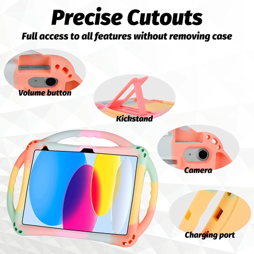 iPad 10th Generation Kids Case,A iPad 10.9 inch Case 10th Generation Built-in Stand Handle and Comes with a Strap,Lightweight Shockproof Silicone