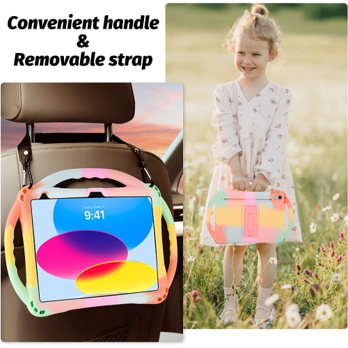 iPad 10th Generation Kids Case,A iPad 10.9 inch Case 10th Generation Built-in Stand Handle and Comes with a Strap,Lightweight Shockproof Silicone