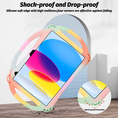 iPad 10th Generation Kids Case,A iPad 10.9 inch Case 10th Generation Built-in Stand Handle and Comes with a Strap,Lightweight Shockproof Silicone