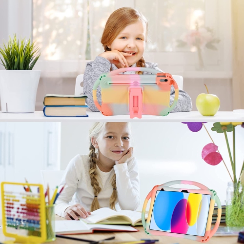 iPad 10th Generation Kids Case,A iPad 10.9 inch Case 10th Generation Built-in Stand Handle and Comes with a Strap,Lightweight Shockproof Silicone