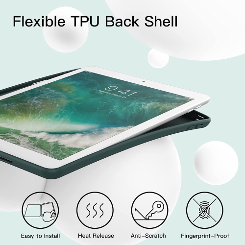 J Case for iPad 9.7-Inch with Pencil Holder, Slim Tablet Cover with Soft TPU Back, Auto Wake/Sleep (Misty Blue)