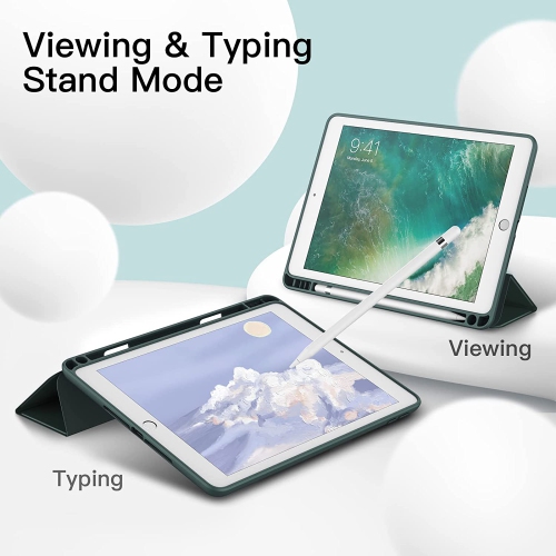 J Case for iPad 9.7-Inch with Pencil Holder, Slim Tablet Cover with Soft TPU Back, Auto Wake/Sleep (Misty Blue)