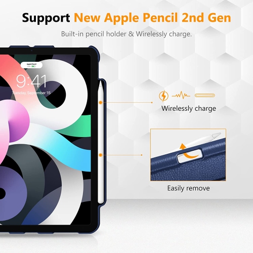 F Rotating Case for iPad Air 5th Generation / iPad Air 4th Generation (2020) 10.9 Inch with Pencil Holder - 360 Degree Rotating Stand Cover with Auto