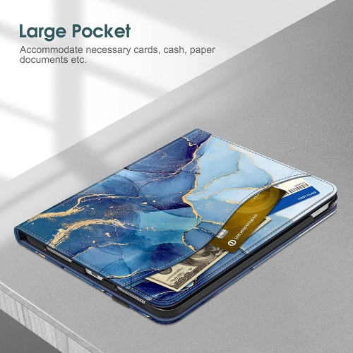 F Case for iPad 10th Generation 10.9 Inch, Multi-Angle Viewing Protective Stand Cover with Pencil Holder & Pocket, Auto Sleep/Wake, Ocean Marble