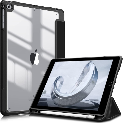 F Hybrid Slim Case for iPad 6th Generation / 5th Gen (2017) 9.7 Inch - [Built-in Pencil Holder] Shockproof Cover with Clear Transparent Back Shell,