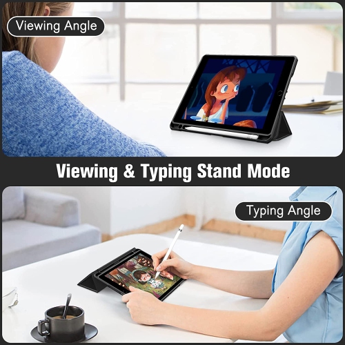 F Hybrid Slim Case for iPad 6th Generation / 5th Gen (2017) 9.7 Inch - [Built-in Pencil Holder] Shockproof Cover with Clear Transparent Back Shell,