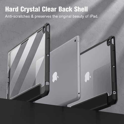 F Hybrid Slim Case for iPad 6th Generation / 5th Gen (2017) 9.7 Inch - [Built-in Pencil Holder] Shockproof Cover with Clear Transparent Back Shell,