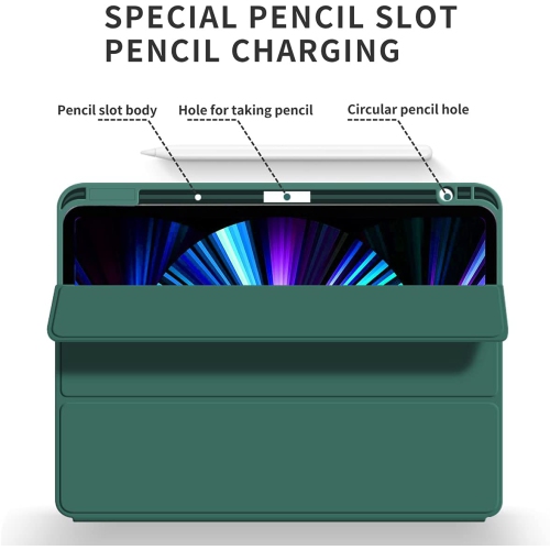 K iPad Pro 11 Inch 2020/2021/2022 Case with Pencil Holder, Lightweight Smart Soft Back Cover [Support Pencil Wireless Charg & Auto Wake/Sleep] for