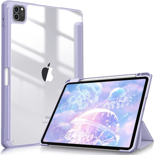 F Hybrid Slim Case for iPad Pro 11-inch 2022/2021 - [Built-in Pencil Holder] Shockproof Cover w/Clear Transparent Back Shell, Also Fit iPad Pro 11