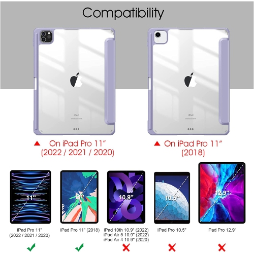 F Hybrid Slim Case for iPad Pro 11-inch 2022/2021 - [Built-in Pencil Holder] Shockproof Cover w/Clear Transparent Back Shell, Also Fit iPad Pro 11