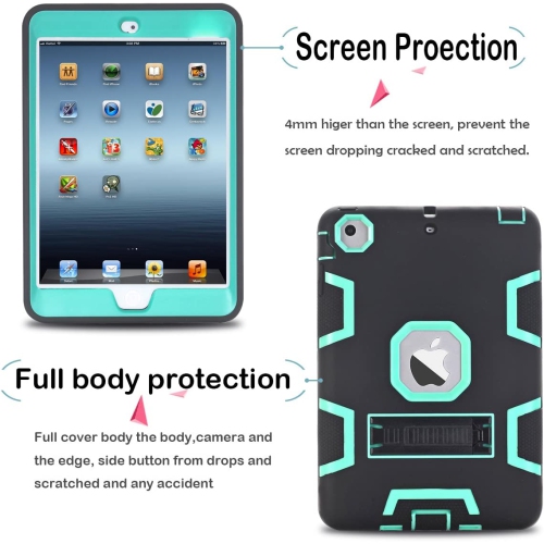 iPad Mini Case, iPad Mini 2 Case, iPad Mini 3 Case, M 3in 1 Heavy Duty Protection Kickstand Combo Hybrid Impact Silicone Hard Case Cover for ipad