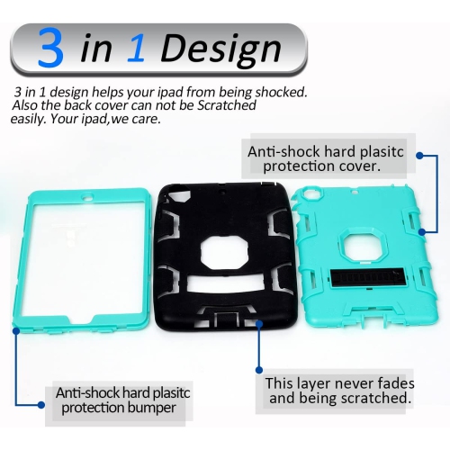 M iPad Mini Case, iPad Mini 2 Case, iPad Mini 3 Case, Heavy Duty Protection Kickstand Combo Hybrid Impact Silicone Hard Case Cover for ipad Mini