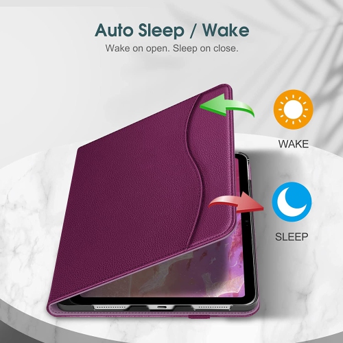 F Case for iPad 10th Generation 10.9 Inch, Multi-Angle Viewing Protective Stand Cover with Pencil Holder & Pocket, Auto Sleep/Wake, Purple