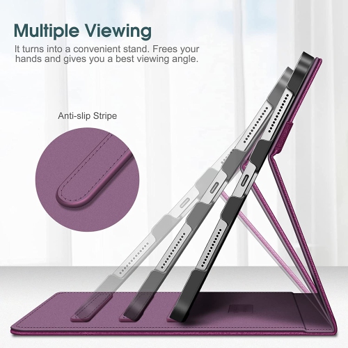 F Case for iPad 10th Generation 10.9 Inch, Multi-Angle Viewing Protective Stand Cover with Pencil Holder & Pocket, Auto Sleep/Wake, Purple