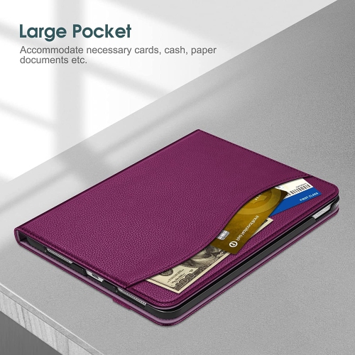 F Case for iPad 10th Generation 10.9 Inch, Multi-Angle Viewing Protective Stand Cover with Pencil Holder & Pocket, Auto Sleep/Wake, Purple