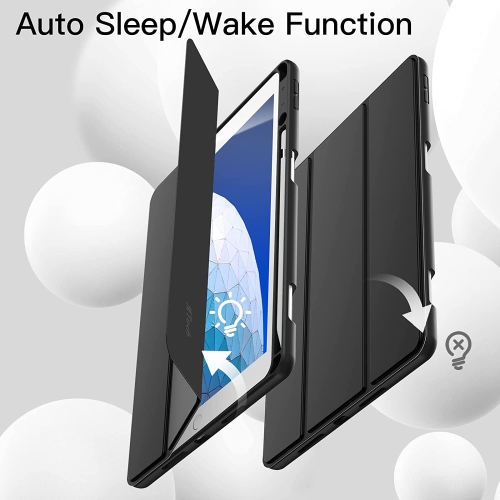 J Case for iPad Air 3 and iPad Pro 10.5 with Pencil Holder, Slim Tablet Cover with Soft TPU Back, Auto Wake/Sleep (Black)