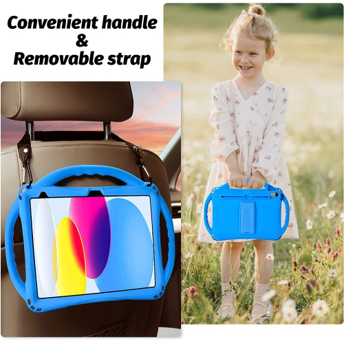 iPad 10th Generation Kids Case,A iPad 10.9 inch Case 10th Generation Built-in Stand Handle and Comes with a Strap,Lightweight Shockproof Silicone
