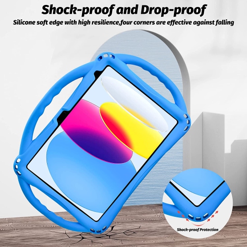 iPad 10th Generation Kids Case,A iPad 10.9 inch Case 10th Generation Built-in Stand Handle and Comes with a Strap,Lightweight Shockproof Silicone