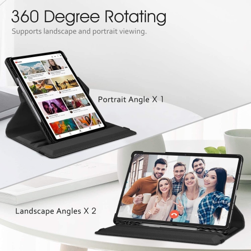 F Rotating Case for Samsung Galaxy Tab S8 Plus 2022/S7 FE 2021/S7 Plus 2020 12.4 inch with S Pen Holder, 360 Degree Swiveling Stand Cover Auto