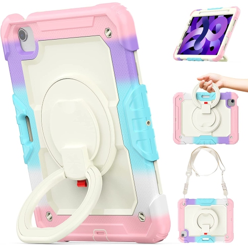 T Kids Case for iPad Air 5/4 10.9 2022/2020, Full-body Protective Shockproof Case with Screen Protector, Rotating Stand and Handle/Strap for iPad Air