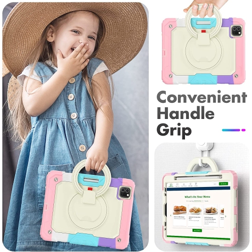 T Kids Case for iPad Air 5/4 10.9 2022/2020, Full-body Protective Shockproof Case with Screen Protector, Rotating Stand and Handle/Strap for iPad Air