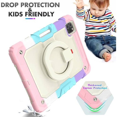 T Kids Case for iPad Air 5/4 10.9 2022/2020, Full-body Protective Shockproof Case with Screen Protector, Rotating Stand and Handle/Strap for iPad Air