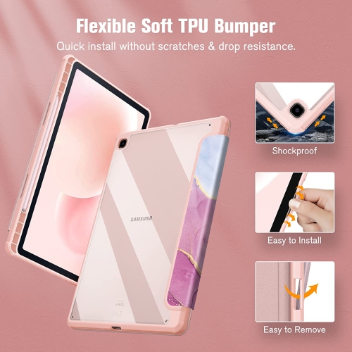 F Hybrid Slim Case for Samsung Galaxy Tab S6 Lite 10.4 inch 2022/2020 Model with S Pen Holder, Shockproof Cover with Clear Transparent Back Shell