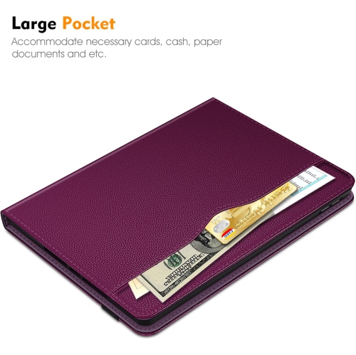 F Étui folio pour iPad 9e/8e/7e génération 10.2 po - Multiangle de visionnement en TPUR souple avec pochette à l’arrière, porte-crayon, fonction de