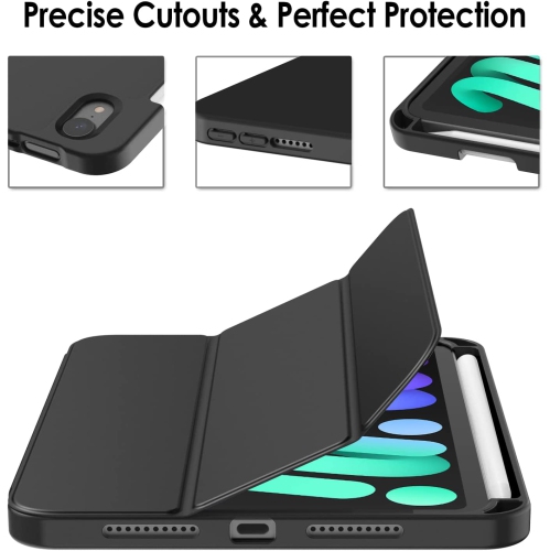 J Case for iPad Mini 6 with Pencil Holder, Support 2nd Pencil Charging, Slim Tablet Cover with Soft TPU Back, Auto Wake/Sleep (Black)