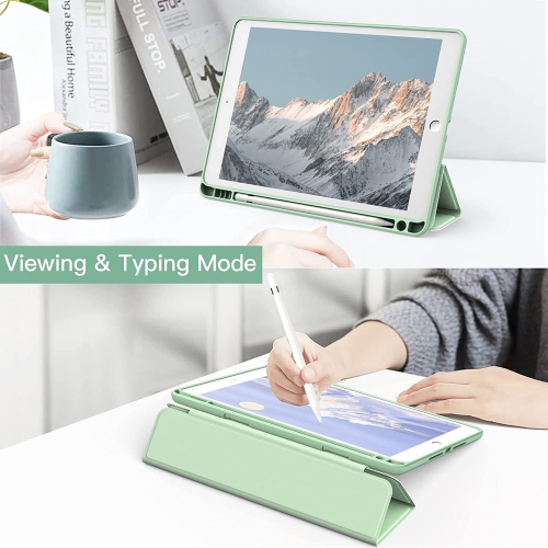 J Case for iPad 10.2-Inch with Pencil Holder, Clear Transparent Back Shell Slim Stand Shockproof Tablet Cover, Auto Wake/Sleep (Matcha Gree