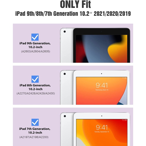 T Case for New iPad 9th Generation 2021/8th Gen 2020/7th Gen 2019 with Pencil Holder, Slim Protective Case with Clear Back Shell & Auto Wake/Sleep