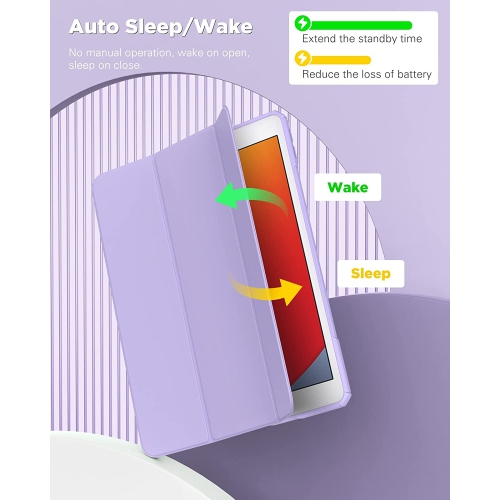 T Case for New iPad 9th Generation 2021/8th Gen 2020/7th Gen 2019 with Pencil Holder, Slim Protective Case with Clear Back Shell & Auto Wake/Sleep