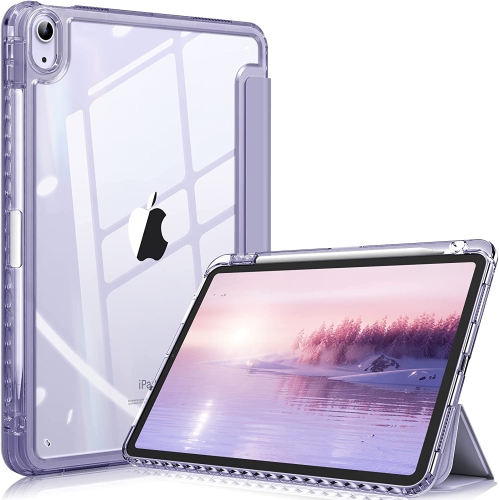 F – Étui mince hybride pour iPad Air 5e génération 10.9 po - [porte-crayon intégré] Étui antichoc avec coque arrière transparente, viol