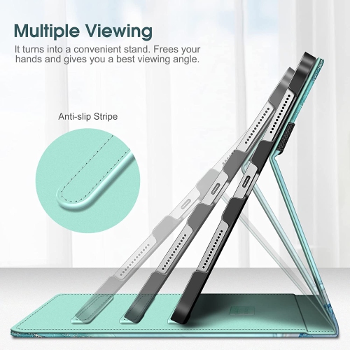 F Case for iPad 10th Generation 10.9 Inch, Multi-Angle Viewing Protective Stand Cover with Pencil Holder & Pocket, Auto Sleep/Wake, Emerald Marble