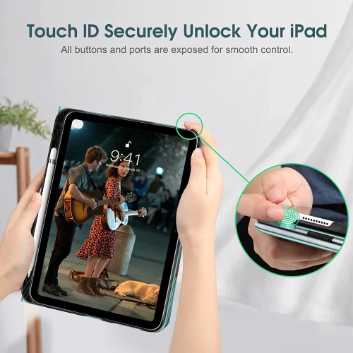F Case for iPad 10th Generation 10.9 Inch, Multi-Angle Viewing Protective Stand Cover with Pencil Holder & Pocket, Auto Sleep/Wake, Emerald Marble