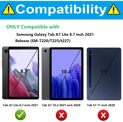 D Silicone Case for Samsung Galaxy Tab A7 Lite 8.7 inch 2021 Release, Multi-Angle Case, Soft Lightweight Case for Tab A7 Lite 8.7 with Strap & Stylus