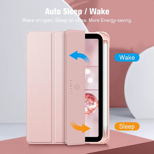 F Hybrid Slim Case for iPad Mini 6 - [Built-in Pencil Holder] Shockproof Cover Clear Transparent Back Shell, Auto Wake/Sleep for iPad Mini 6th