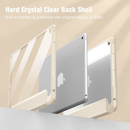 F Hybrid Slim Case for iPad 9th / 8th / 7th Generation 10.2 inch - [Built-in Pencil Holder] Shockproof Cover with Clear Transparent Back Shell, Auto